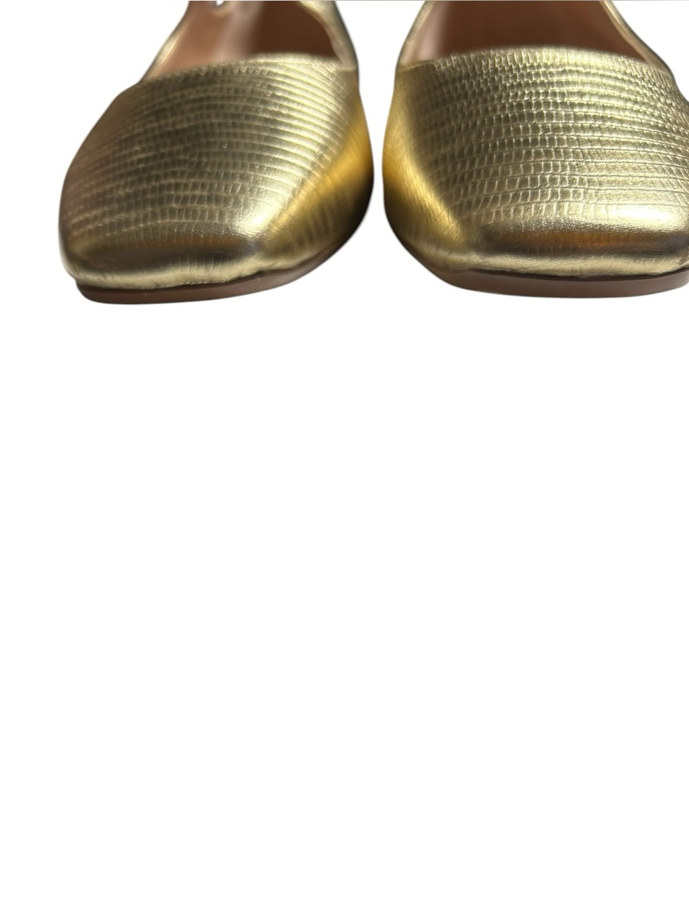 Cole Haan Mary Jane Ballet Flats Gold Lizard-Print Leather Square Toe Size 8.5 - Picture 2 of 6